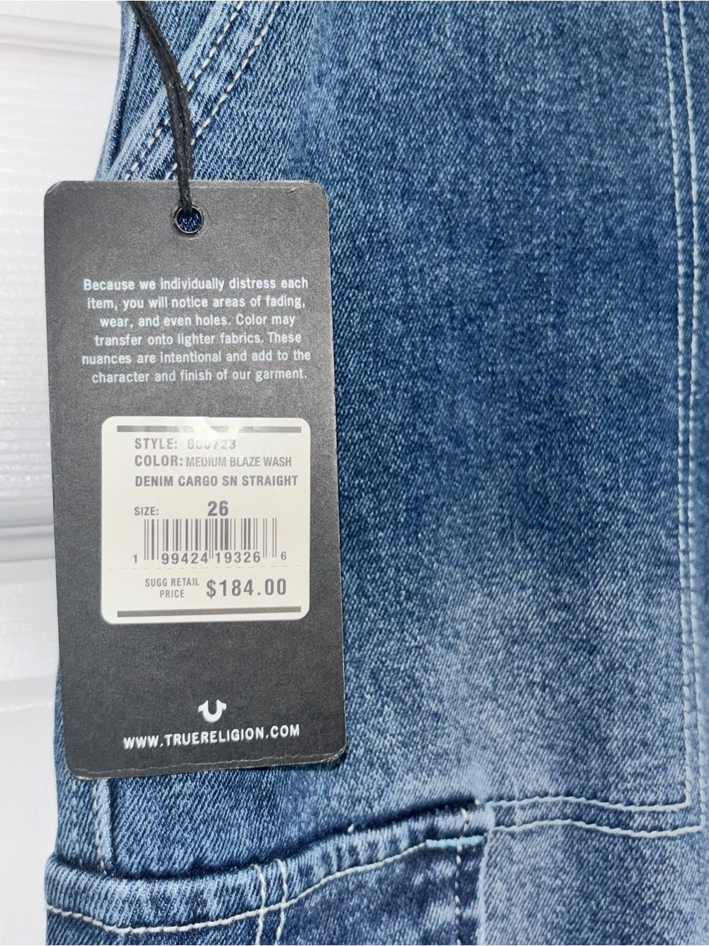 NWT TRUE RELIGION Women's Denim Cargo Jeans Straight Medium Blaze Wash Size 26 - Picture 12 of 16